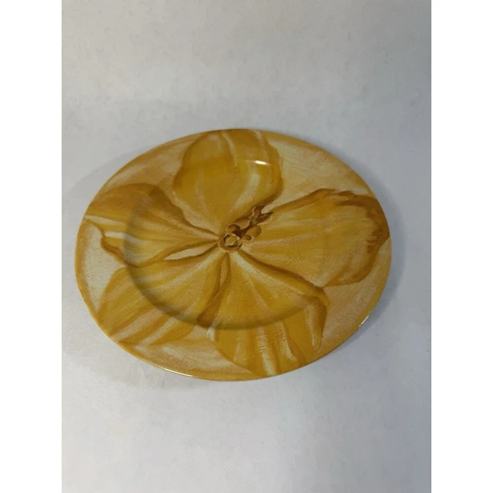 Pier 1 Watercolor Blooms Yellow Flower Salad Plate 8” Stoneware Dish Decor